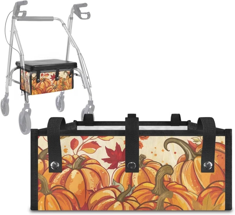 LedBack Thanksgiving Walker Accessories 3 Piece Set Rollator Walker Seat and Backrest Covers, Maple Leaf Pumpkins Storage Bags Rollator Seat Cushion Covers for Seniors - Image 3